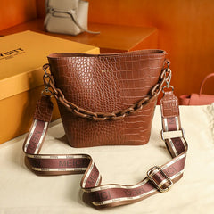 Crocodile Crossbody Bag for Women Shoulder Bag PU Leather Bucket Handbag