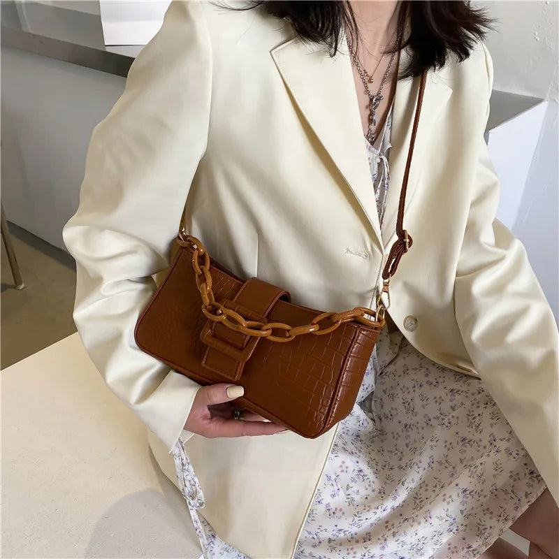 Crocodile Pattern Women's Shoulder Messenger Bag Chain Bag