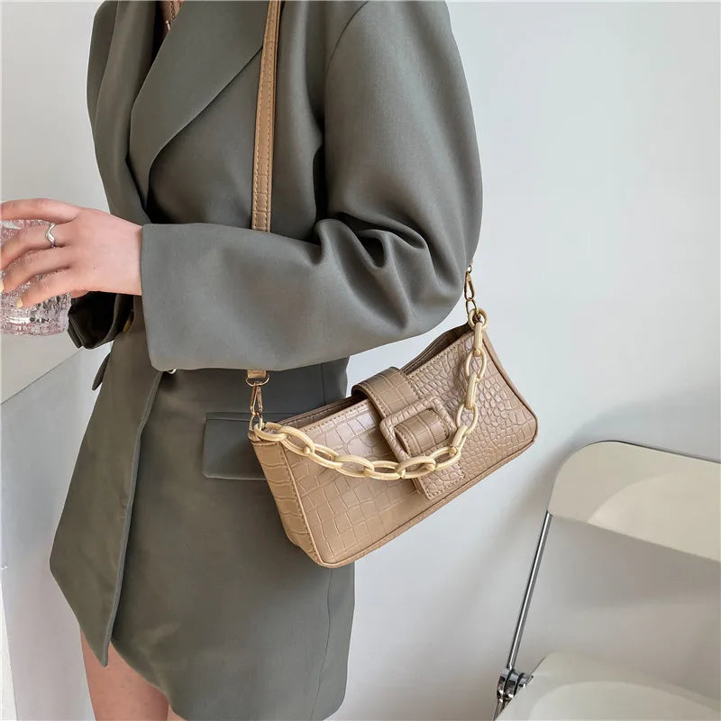 Crocodile Pattern Women's Shoulder Messenger Bag Chain Bag