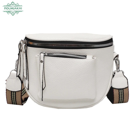 Soft Leather Crossbody Bag for Ladies Zipper Shoulder Strap