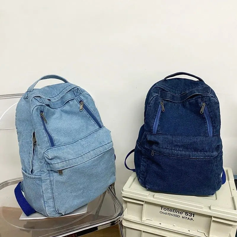 Denim Women Backpack Retro Travel Bagpack Large Capacity Backbag