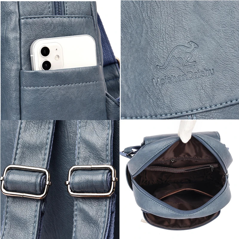 Women Pu Leather Backpack Large Capacity School Bags for Girls