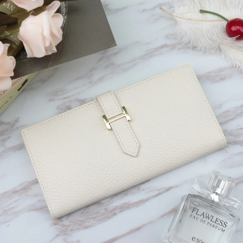 High Long Ladies Leather Clutch Purse in First Layer Cowhide