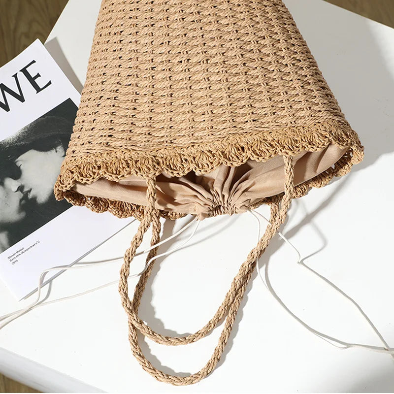 Fan-shaped Straw Woven Bag Shoulder Portable Seaside Vacation Beach Bag