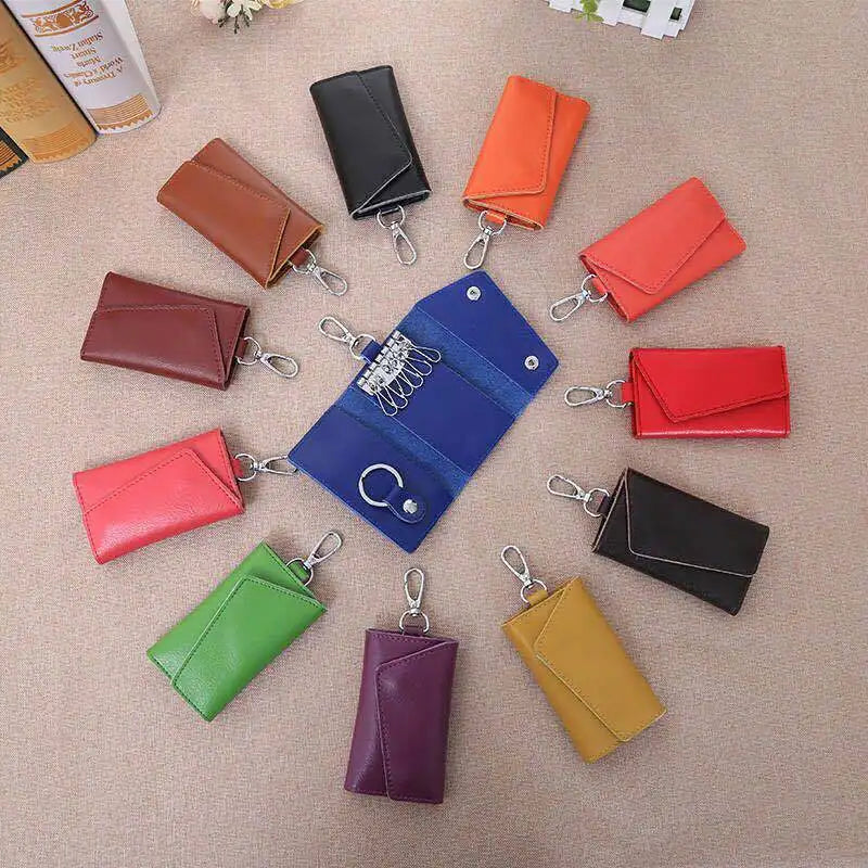 100% Cow Leather Key Wallet Car Key Case Zipper Holder