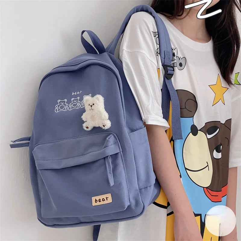 Canvas Women Backpack Shoulder Bag School Bag for Teenager Girls