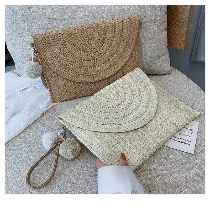 Straw Crossbody Envelope Bag Summer Shoulder Clutch Beach Handbag