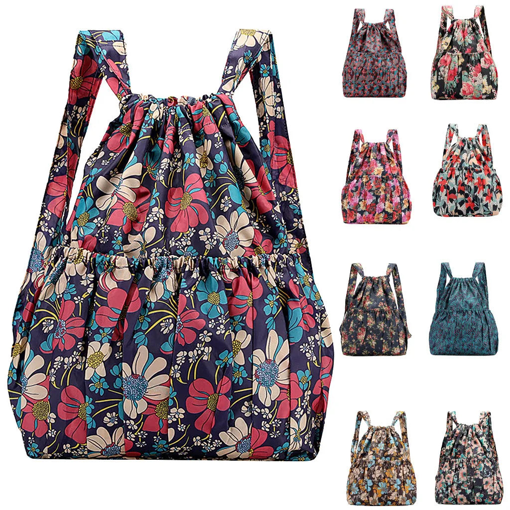 Drawstring Backpack Printed Nylon Fabric Women's Backpack