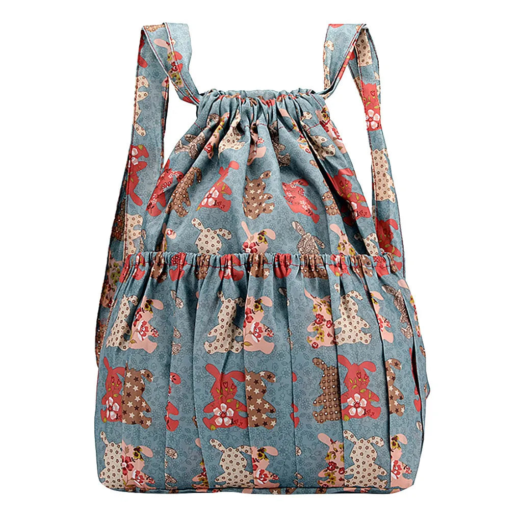 Drawstring Backpack Printed Nylon Fabric Women's Backpack