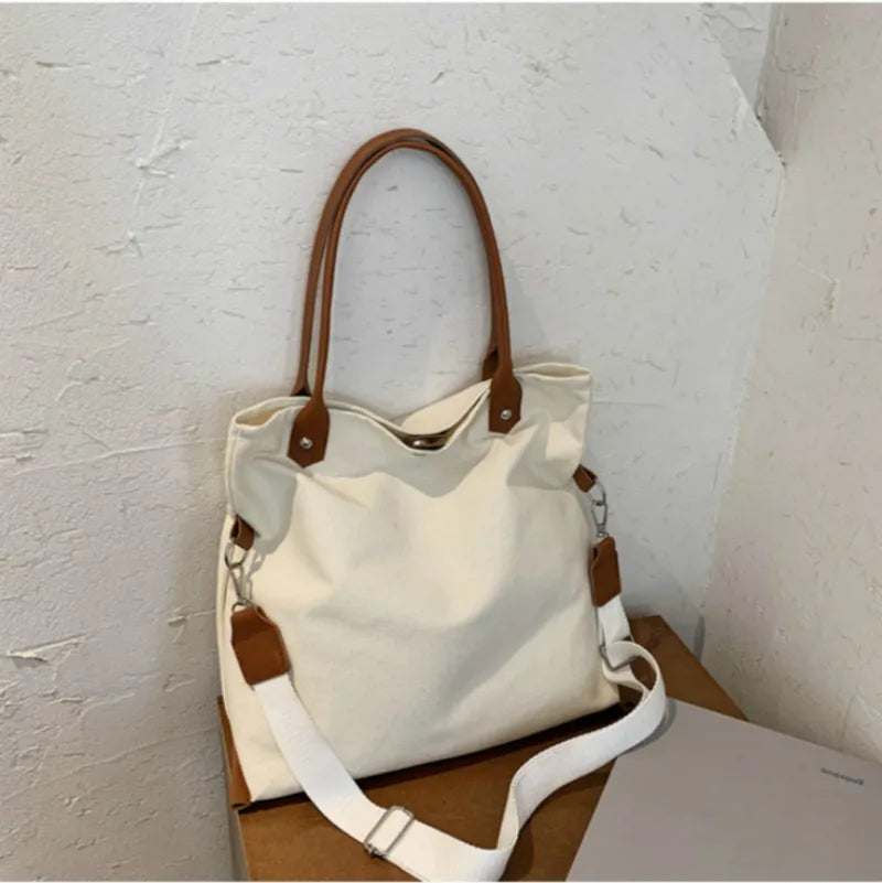 Canvas Tote Bag Oversized Shopper Multiple Pockets