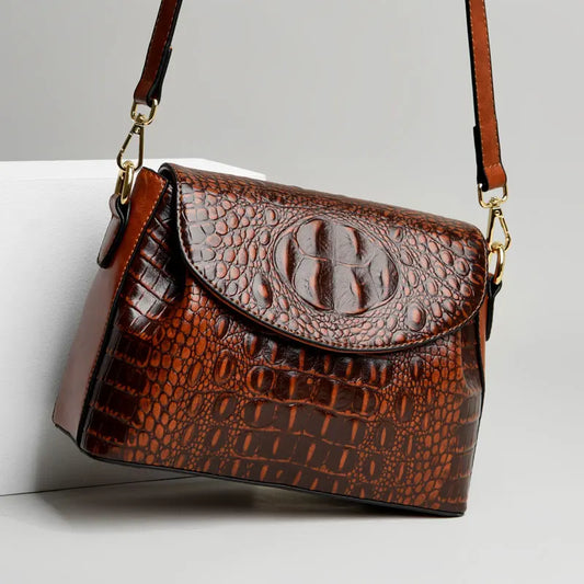 Women's Crocodile Pattern Shoulder Bag - Genuine Leather