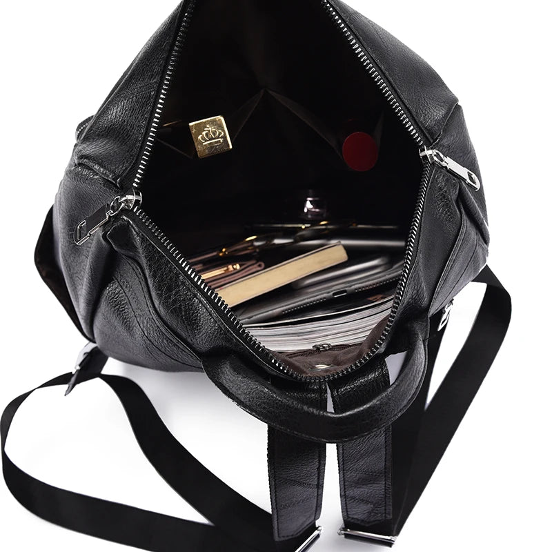 Plaid Leather Backpack Women's Multifunction Travel Bag
