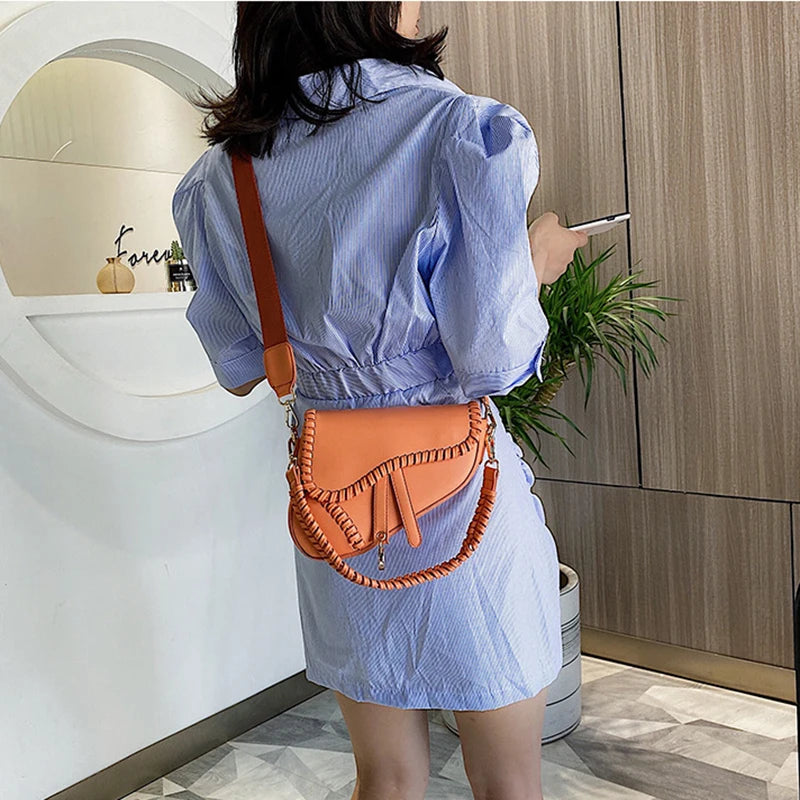 Saddle Women Bag One Shoulder Handle Casual Hasp Zipper PU