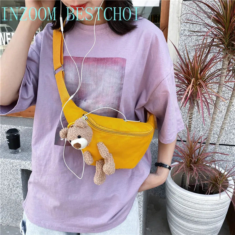 Small Fresh Girl Messenger Chest Bag Canvas Single Shoulder Multi-function