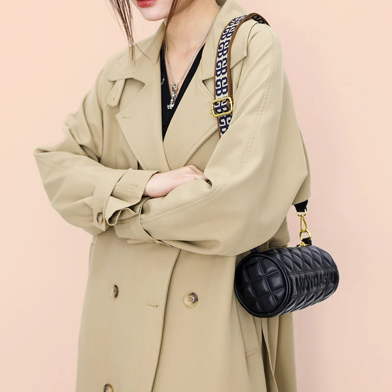 Wide Strap Crossbody Camera Bag Lozenge PU Leather Mini Messenger Bag