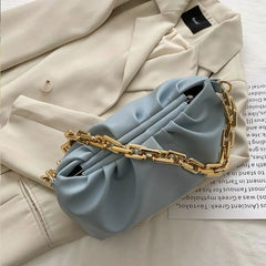 Women Leather Handbag Metal Chain Clutch Bag Shoulder Bag