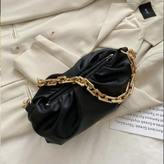 Women Leather Handbag Metal Chain Clutch Bag Shoulder Bag