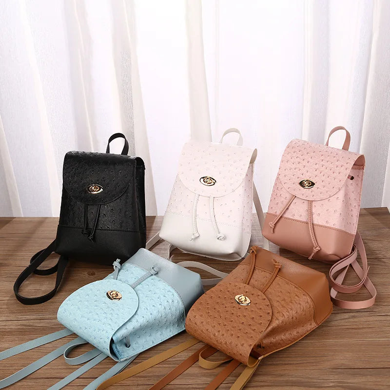 Women's Ostrich Pattern Backpack PU Leather Travel Shoulder Bag