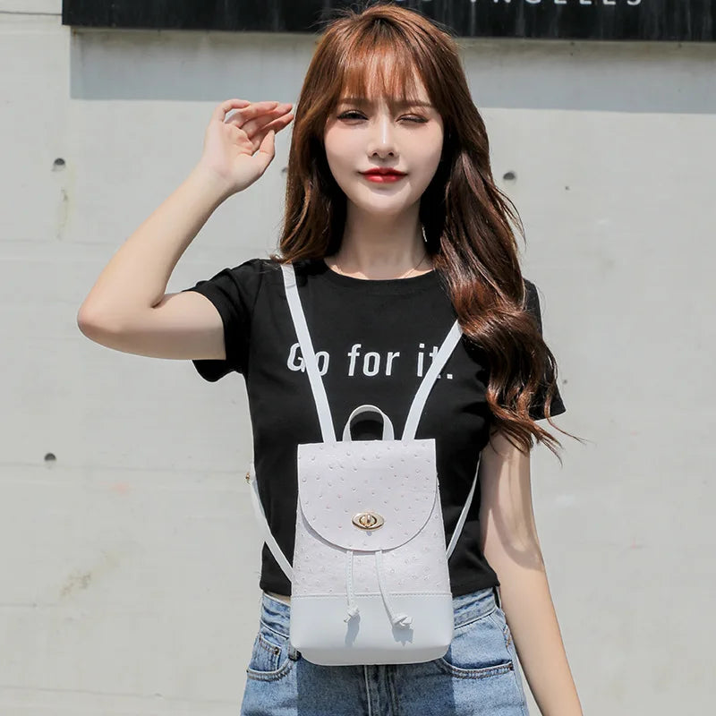 Women's Ostrich Pattern Backpack PU Leather Travel Shoulder Bag