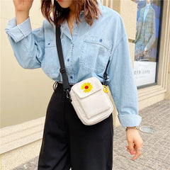 Flower Canvas Small Square Bag for Female Students Cross-body Shoulder Bags