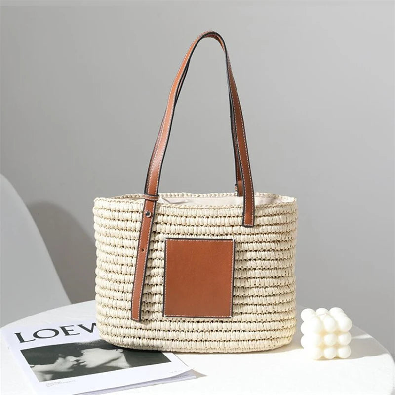 Hand-made Straw Handbag One-shoulder Bag for Women Square Rattan Bag