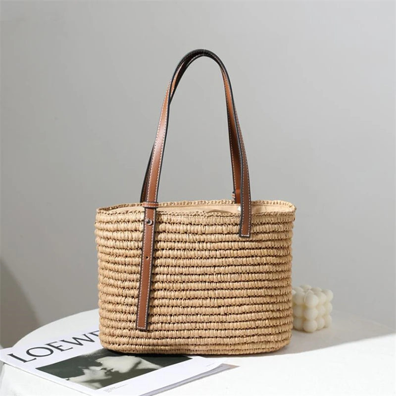 Hand-made Straw Handbag One-shoulder Bag for Women Square Rattan Bag
