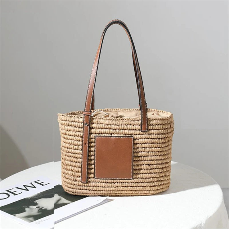 Hand-made Straw Handbag One-shoulder Bag for Women Square Rattan Bag