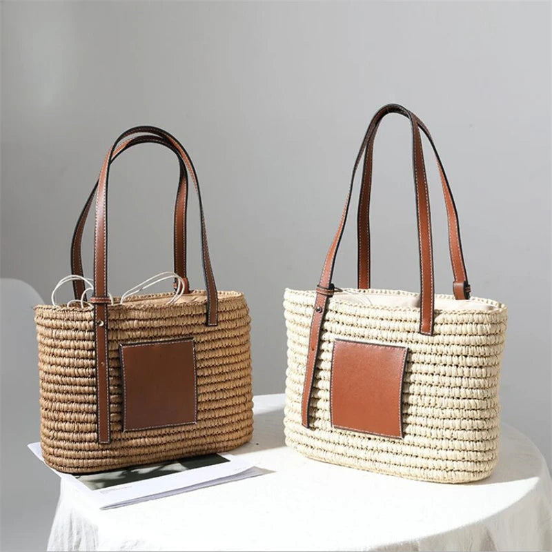 Hand-made Straw Handbag One-shoulder Bag for Women Square Rattan Bag