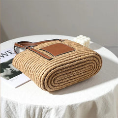 Hand-made Straw Handbag One-shoulder Bag for Women Square Rattan Bag
