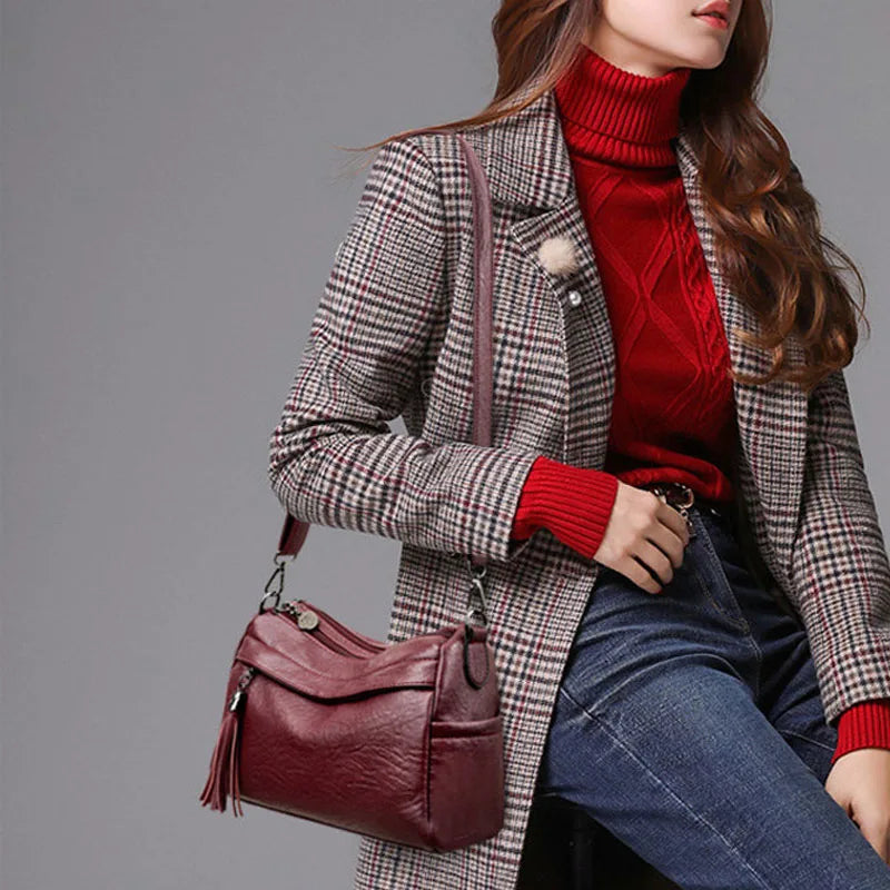 Tassel Crossbody Bag Women Leather Shoulder Messenger Bag