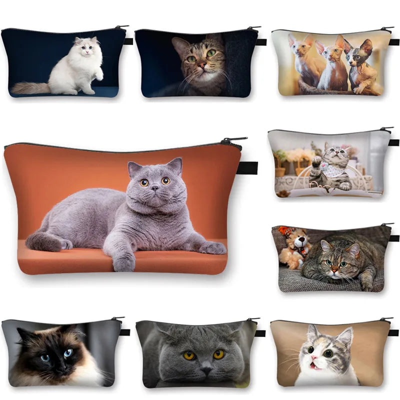 Cat Print Cosmetic Bag Makeup Pouch Travel Gift
