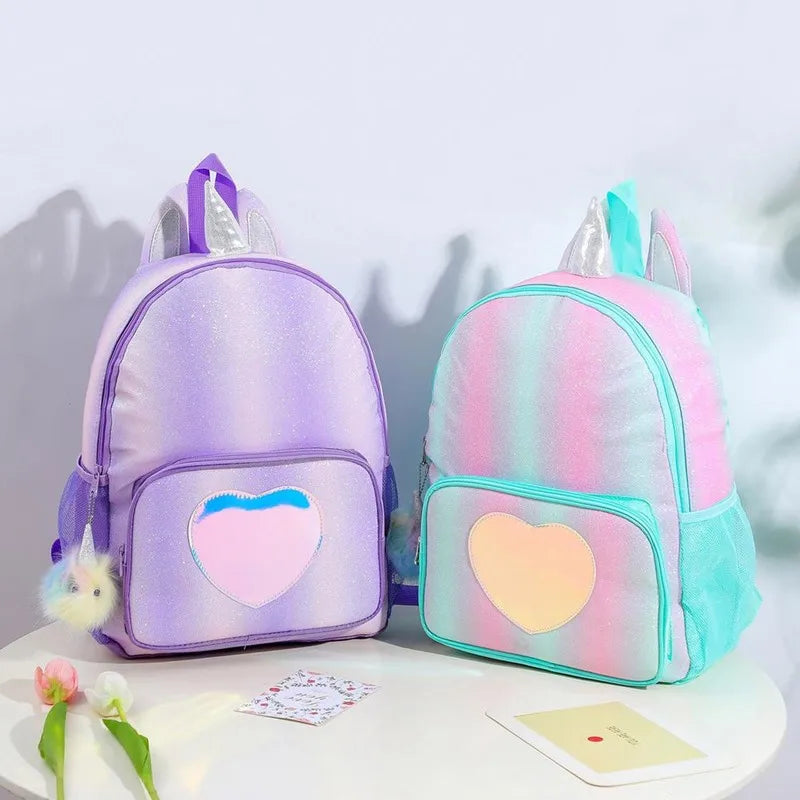 Kids Glitter Heart School Bag Small Girls Backpack