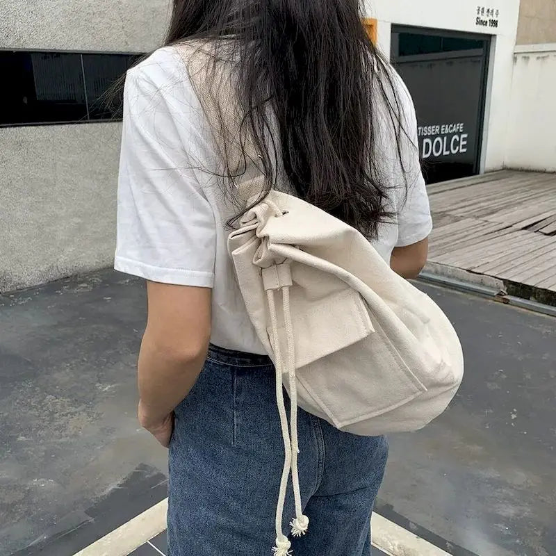 Canvas Drawstring Messenger Bag Female Student Bag