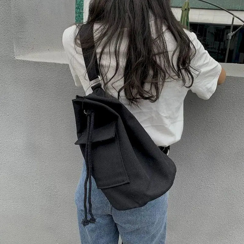 Canvas Drawstring Messenger Bag Female Student Bag
