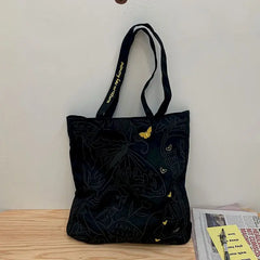 Embroidered Butterfly Canvas Crossbody Bag
