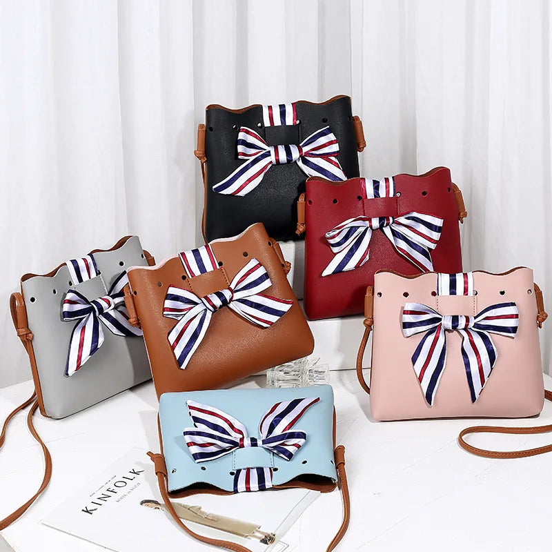 Patchwork Bow Scarf Shoulder Bag Bucket Wallet Fanny Pack