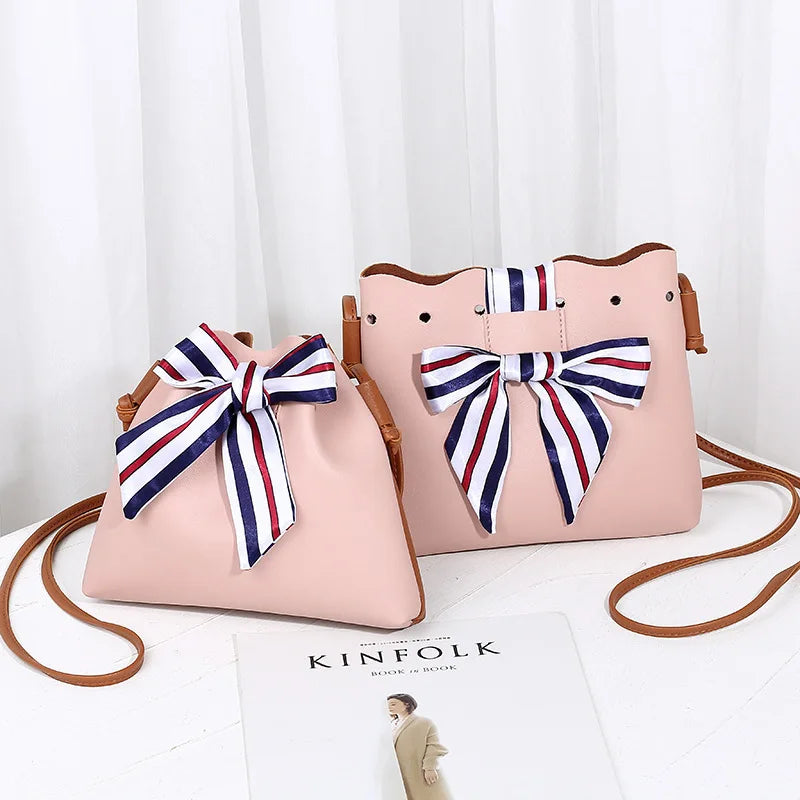 Patchwork Bow Scarf Shoulder Bag Bucket Wallet Fanny Pack