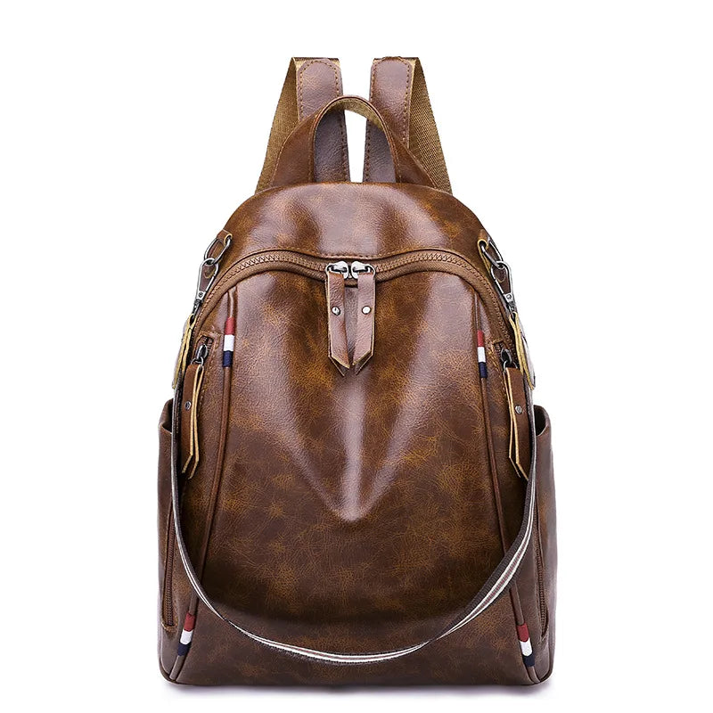 Retro Backpack Women Soft Leather Large Capacity Travel Shoulder Bags