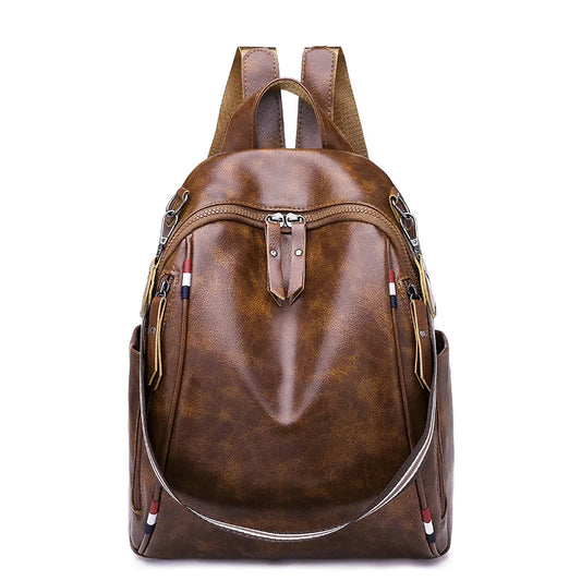 Retro Backpack Women Soft Leather Large Capacity Travel Shoulder Bags