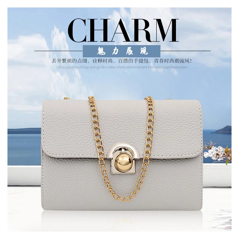 Small Square Bag PU Leather Lychee Pattern Messenger Bag