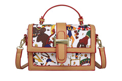 Leather Messenger Bag Round Bucket Handbag Purses