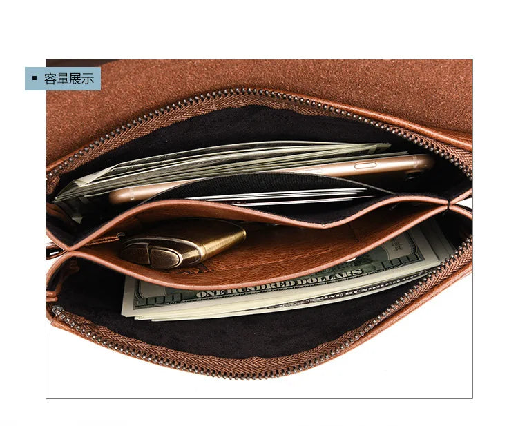 Men's Large Capacity Leather Wallet Phone Pocket Bag