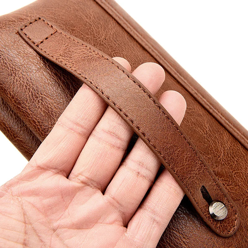 Men's Large Capacity Leather Wallet Phone Pocket Bag