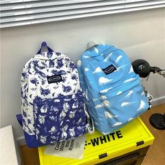 Nylon Clouds Printing Backpack Schoolbag for Teenage Girls