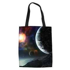 Outer Planets Print Tote Student Book Bag Girls Shopping Canvas Bag