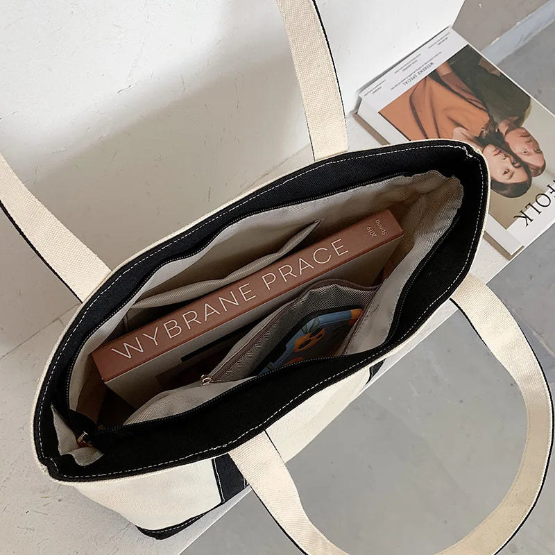 Striped Canvas Handbag Women Casual Shoulder Bag Adults
