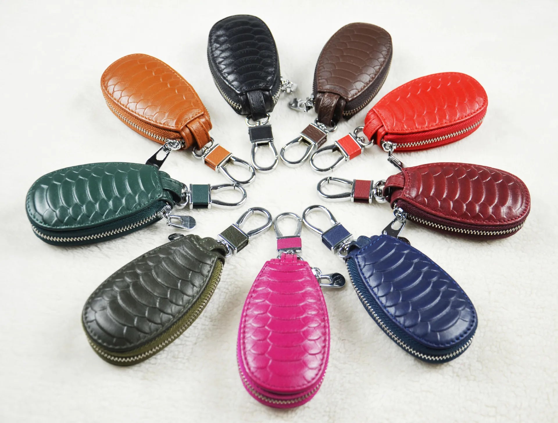 Leather Car Key Case Zipper Pouch
