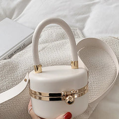 Round Box Bag Women's PU Leather Handbag Orange Small Shoulder Messenger Bag