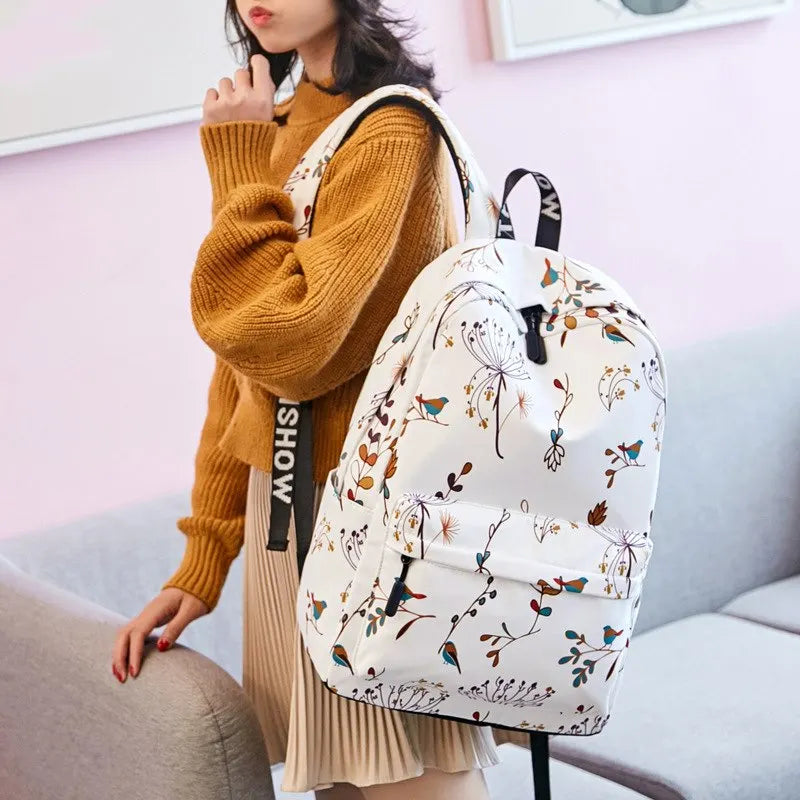 Forest Print Middle School Backpack - Waterproof Polyester Bag