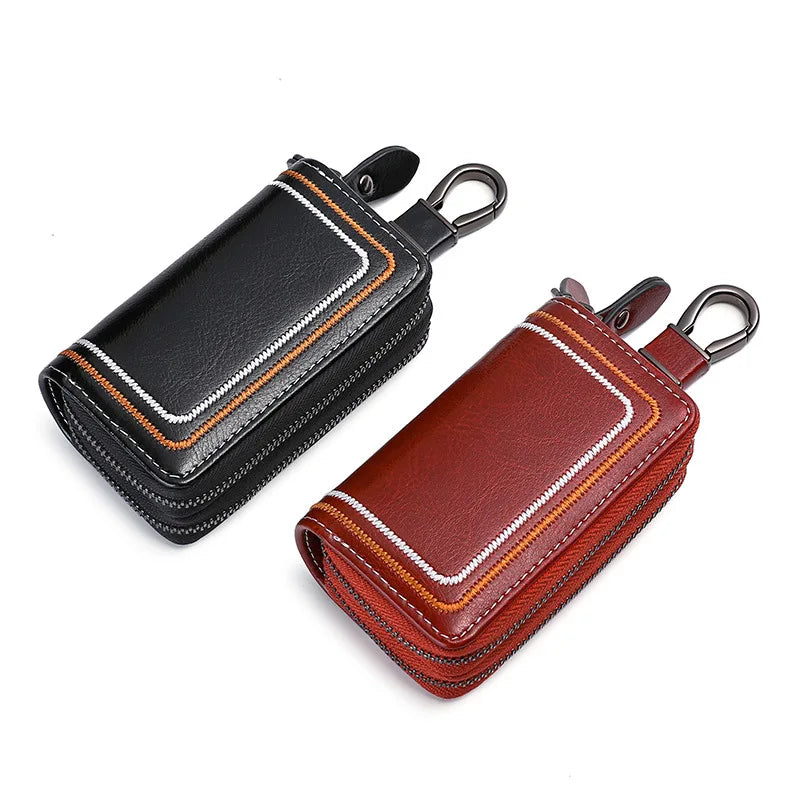 Leather Car Key Holder with Double Protection Pockets